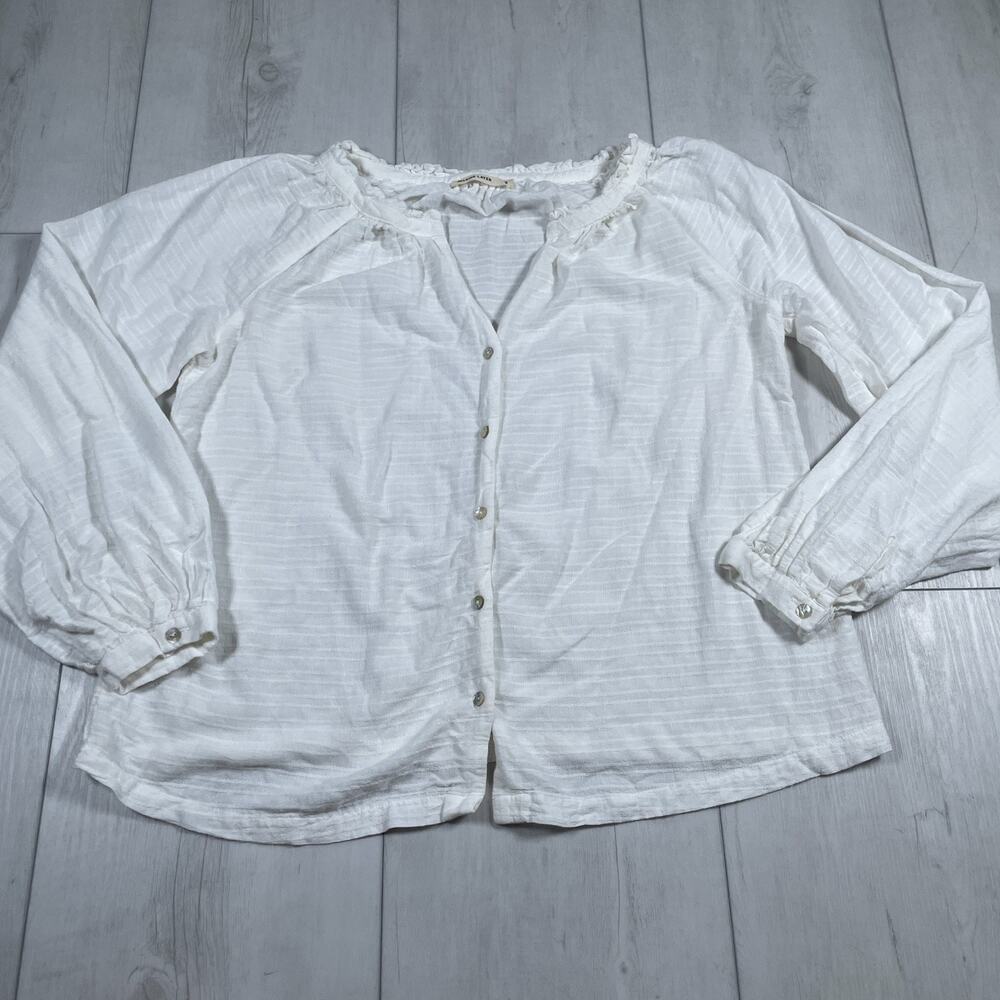 Marine Layer Shirt Women Small Nixi Puff Sleeve Top Collarless Boho White